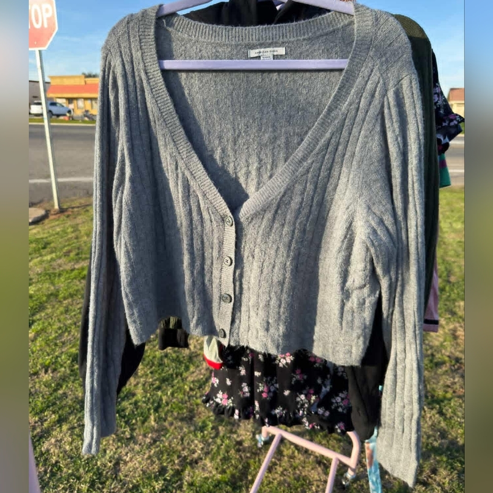 American Eagle Outfitters Light Gray Cropped Cardigan